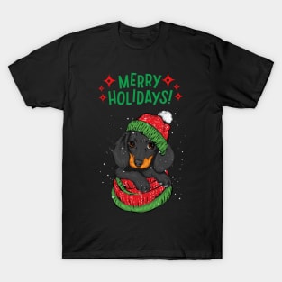 Merry Holidays Cute Black Christmas Dog T-Shirt